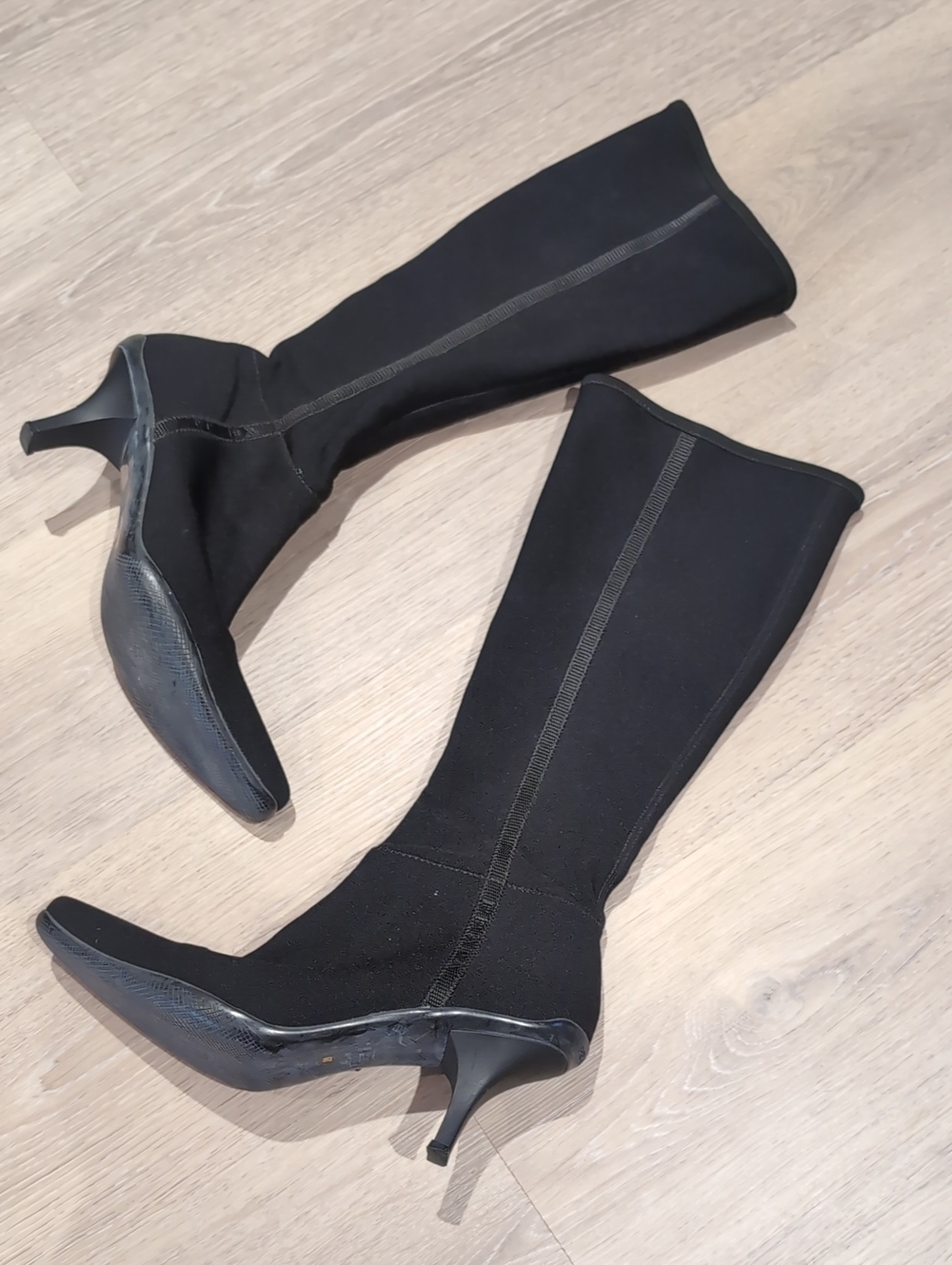 Prada Black Stretch Knee-High Heeled Boots